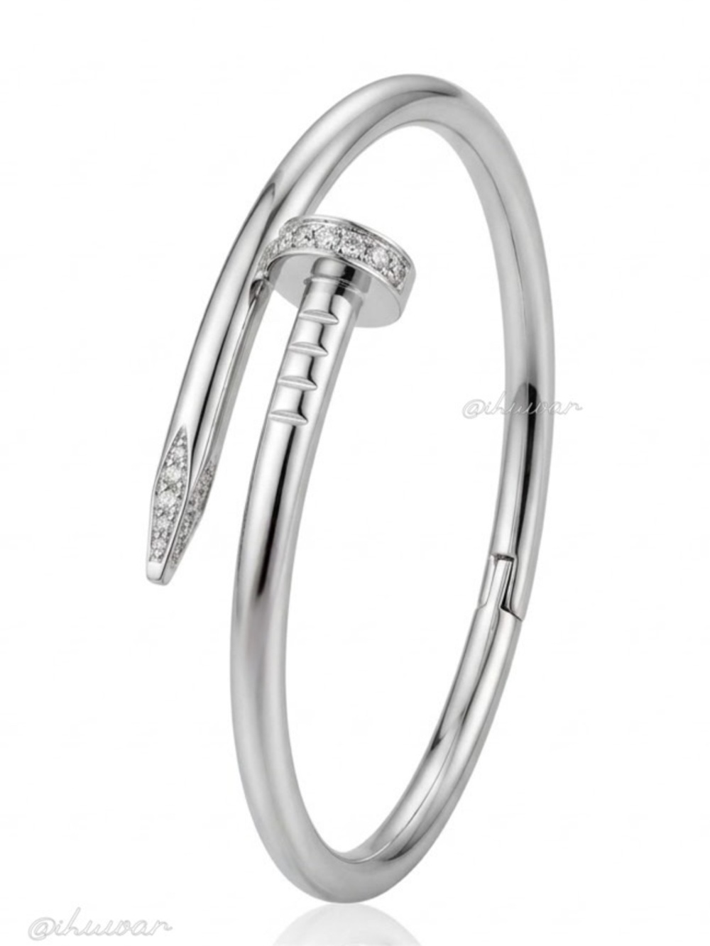 New Unisex Silver Stainless Steel CZ Nail Motif Bangle Bracelet